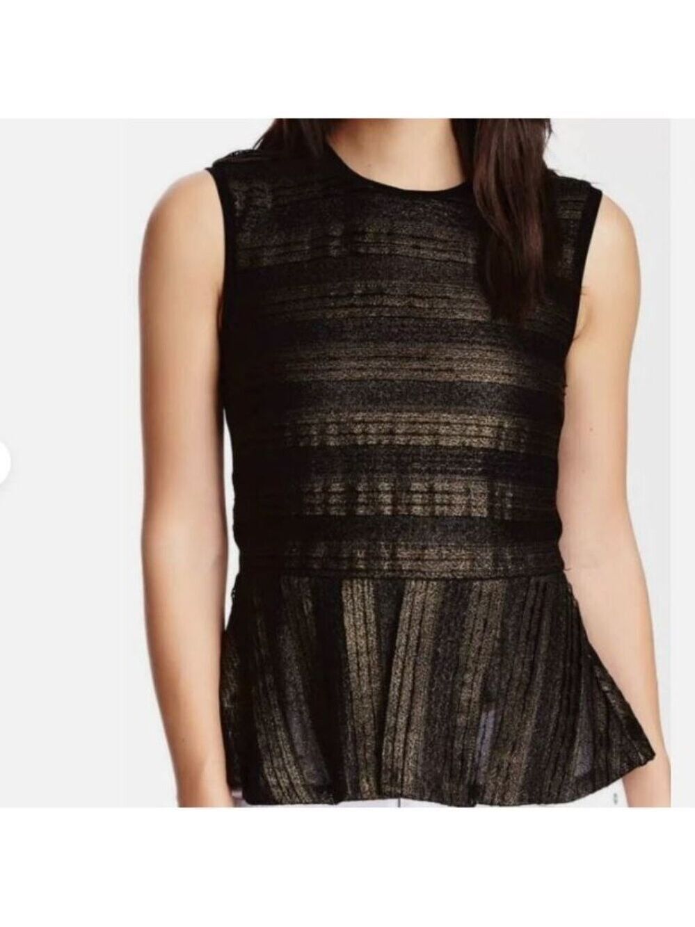 Nicole Miller Artelier Peplum Top Women's Size Small Sleeveless Black and Gold